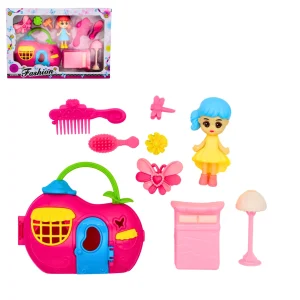COFFRET POUPEE 9CM AVEC SA MAISON