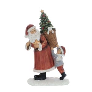 Père Noël En Résine Avec Enfant Et Sapin Lumineux Lampe Led 17x13x27 CM