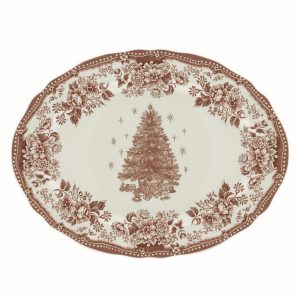 Plat de Présentation Oval 40×24 CM Noël Blanc