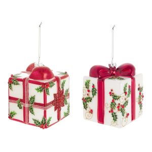 Cadeaux de Noël En Verre à Suspendre ou à poser, Blanc Et Rouge 10x12x36 CM