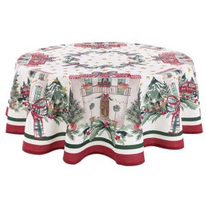 Nappe Ronde 100% Coton Ø 165 CM Collection Un Noël En Italie Blanc Mariclo