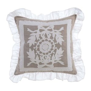 Coussin Blanc Et Beige Avec Dentelle En Lin Et Coton 50×50 CM