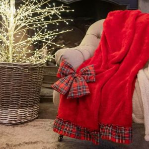 Plaid En Polaire Rouge Avec Volant Et Noeud Rouge Tartan 140×170 CM