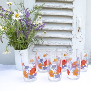 6 verres à orangeade à fleurs années 70