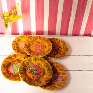 6 assiettes dessert barbotine fruits Sarreguemines