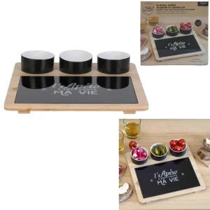 plateau bambou avec planche et coupelle X 3