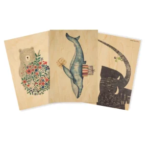 Lot de 3 cartes postales en bois