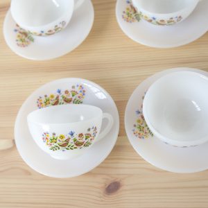 6 tasses à café Arcopal Luminarc décor oiseaux et fleurs