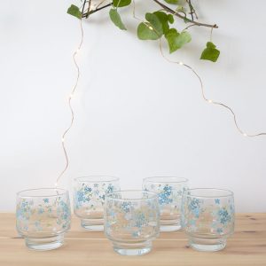 Verres Arcopal décor fleurs myosotis Veronica