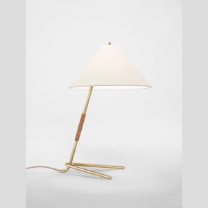 Lampe à poser Hase – Laiton Poli, Cuir naturel & Soie