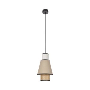 Suspension Singapour PM Nude / blanc en cannage & lin naturel par Market Set