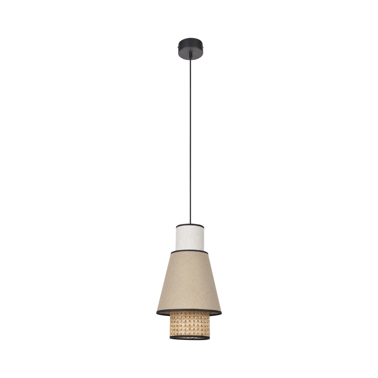 Suspension Singapour PM Nude / blanc en cannage & lin naturel par Market Set