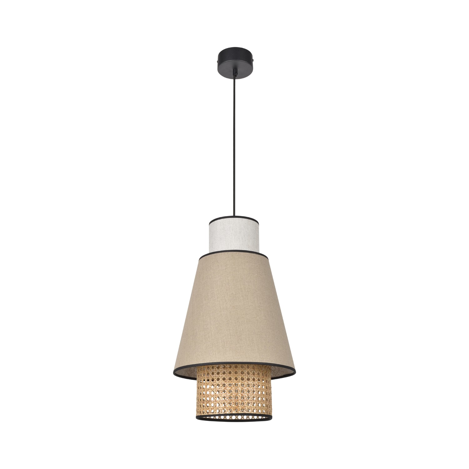 Suspension Singapour PM Nude / blanc en cannage & lin naturel par Market Set – Image 5