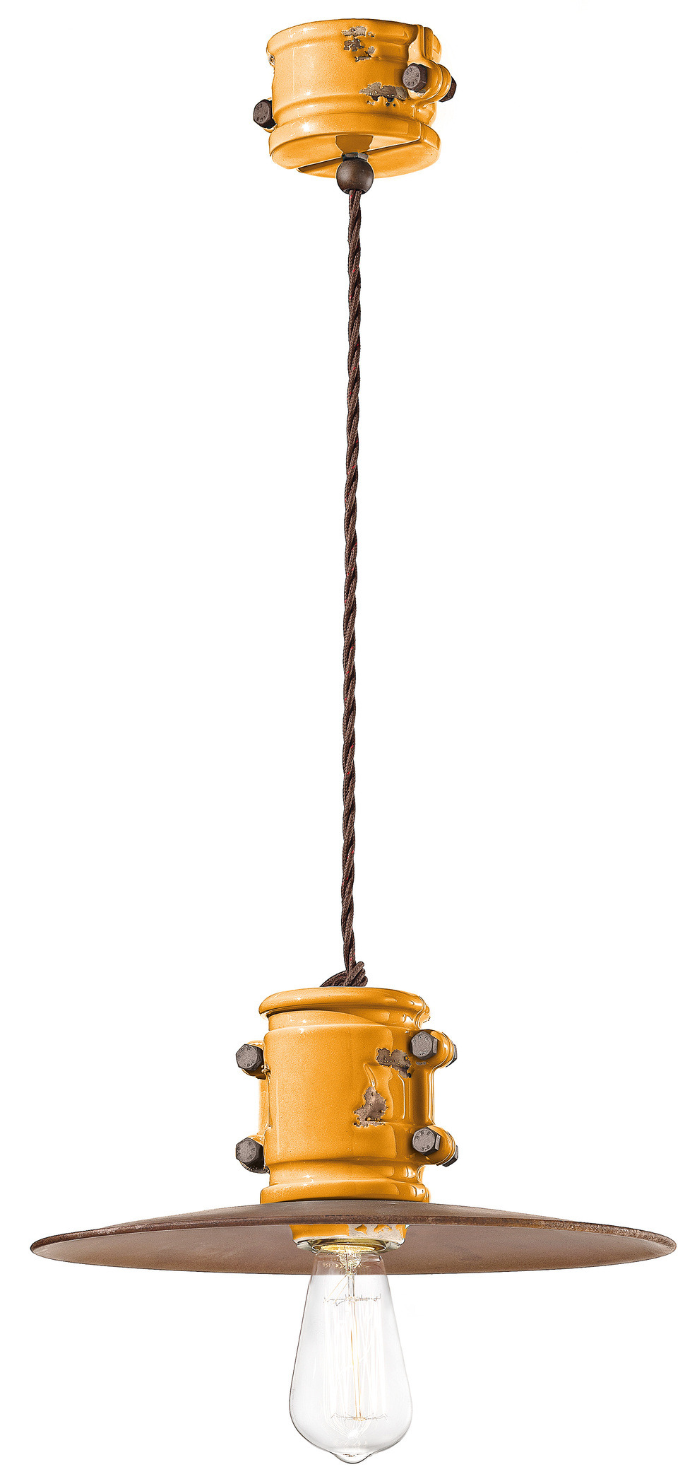 Suspension Urban abat-jour métal et douille en céramique vernie colorée par Ferroluce
