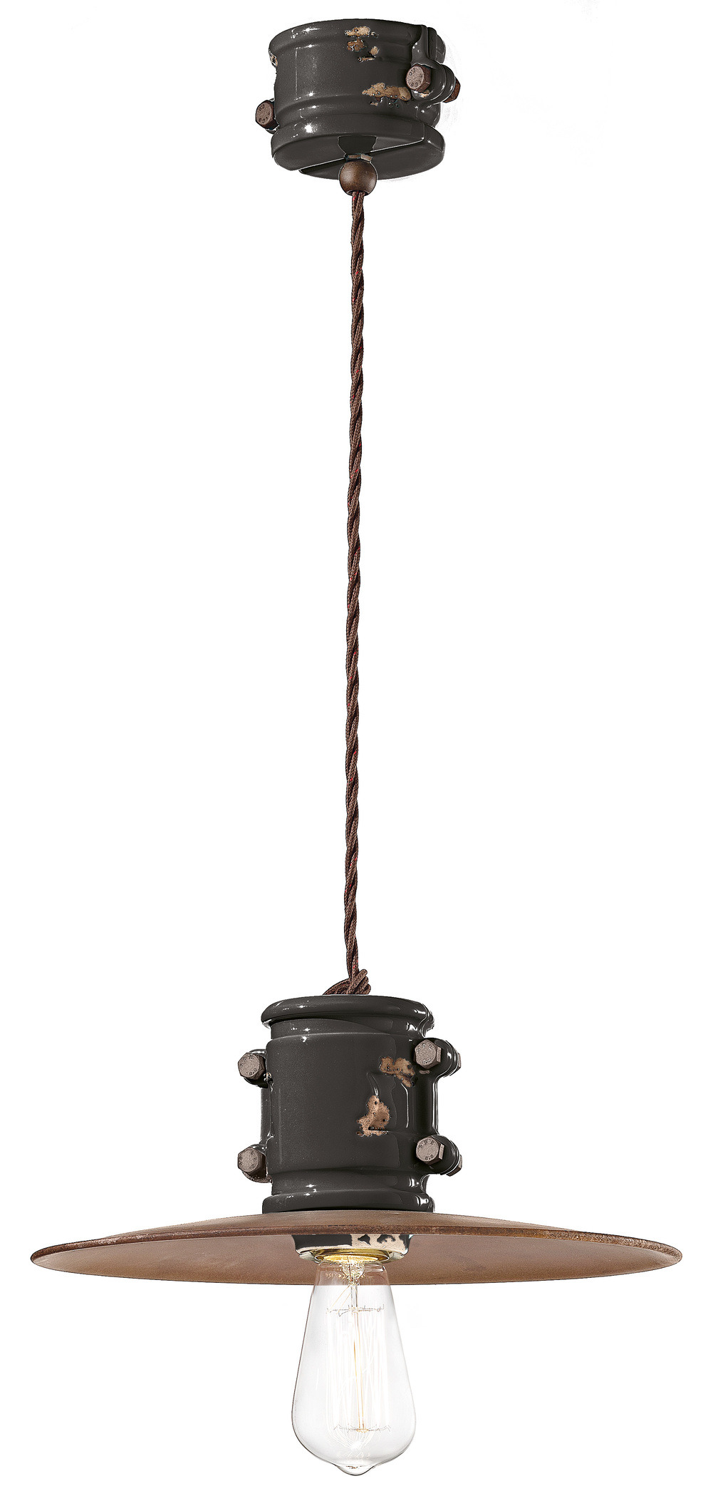 Suspension Urban abat-jour métal et douille en céramique vernie colorée par Ferroluce – Image 5