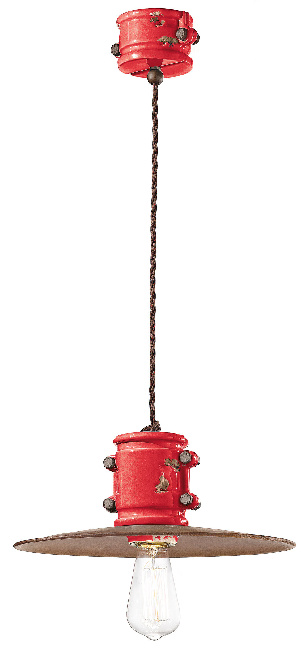 Suspension Urban abat-jour métal et douille en céramique vernie colorée par Ferroluce – Image 7