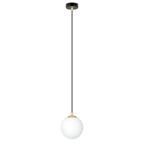 Suspension Royal base en métal et détail doré avec abat jour en boule de verre opale au design contemporain par Emibig