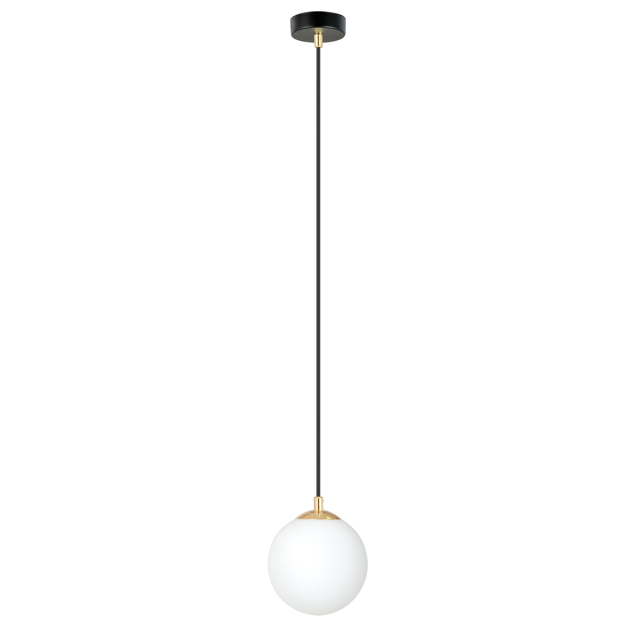 Suspension Royal base en métal et détail doré avec abat jour en boule de verre opale au design contemporain par Emibig
