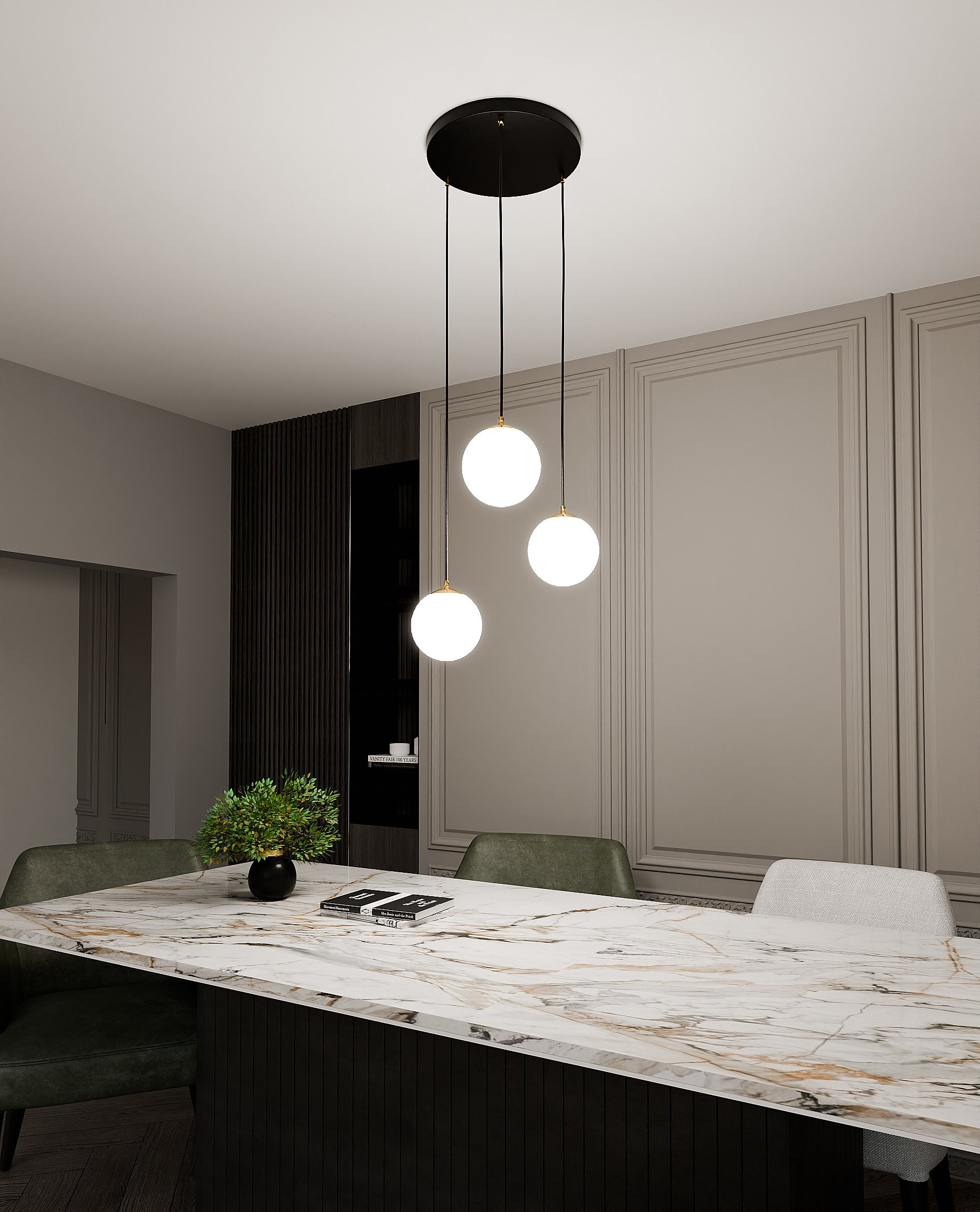 Suspension Royal base en métal et détail doré avec abat jour en boule de verre opale au design contemporain par Emibig – Image 7