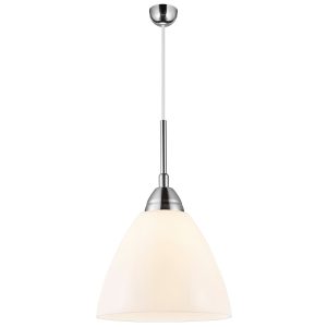 Suspension Read cadre en métal et détails chromé avec abat-jour en verre blanc brillant au design contemporain par Nordlux
