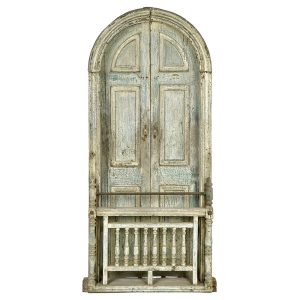 Porte indienne en bois massif patiné à balustrade (202 x 86 x 18cm)
